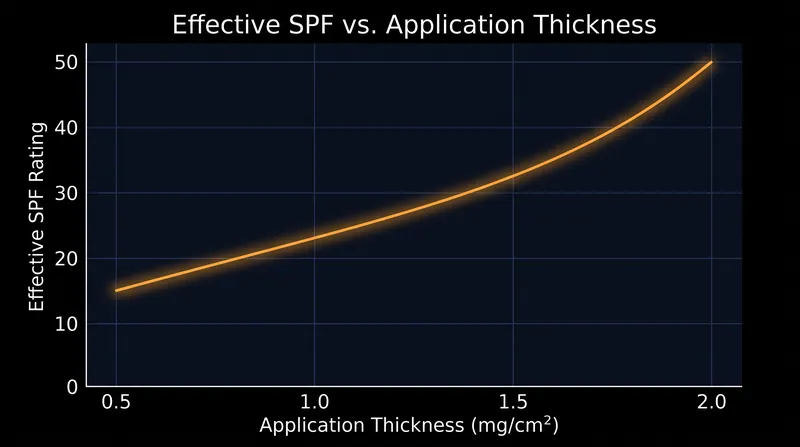 Real-world application thickness drastically reduces the labeled protection of high-SPF sunscreens.