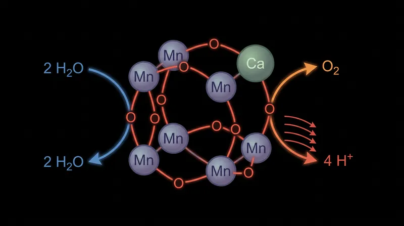The oxygen-evolving complex acts as a biological capacitor, accumulating four positive charges before splitting water.