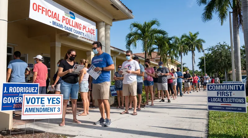Voters walking into a polling location in Florida during the 2026 election season.
