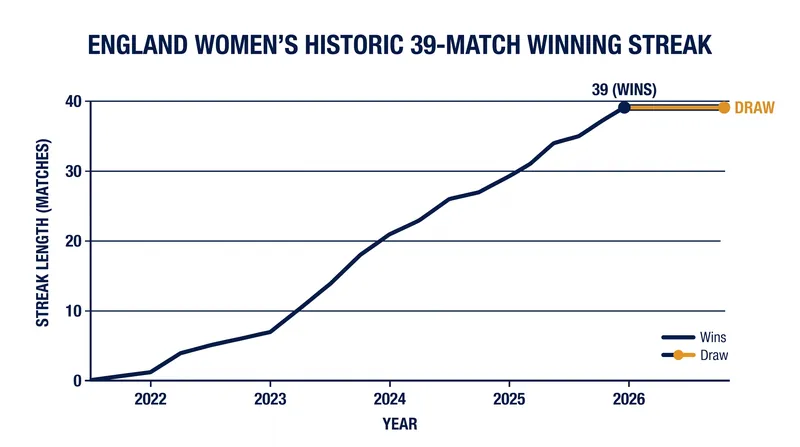 England's 39-match winning streak is the longest in international rugby history.