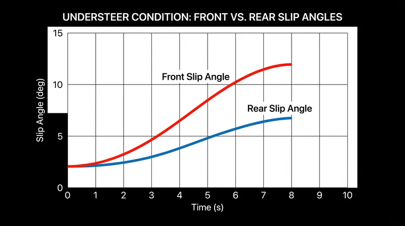As cornering forces increase, the difference between front and rear slip angles defines the handling balance.