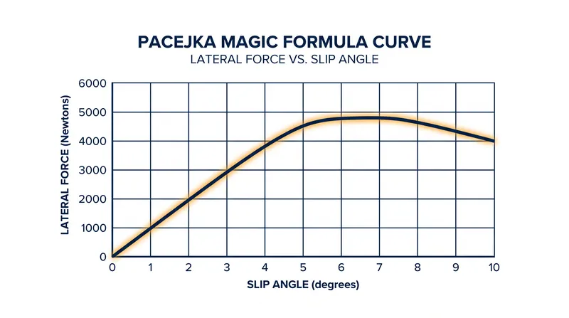 Tires generate maximum lateral force at a specific non-zero slip angle before losing adhesion.