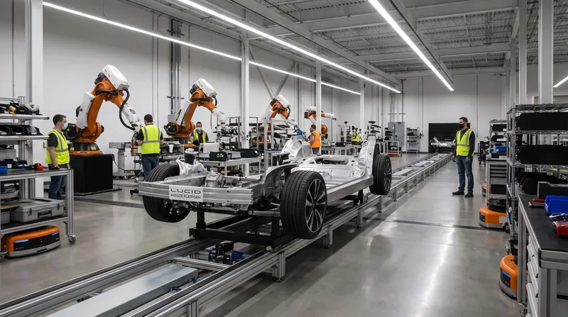 The robotaxi deployment is gated by Lucid's ability to launch its delayed Midsize consumer platform.