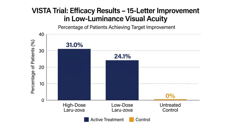 Patients receiving the high dose of laru-zova were significantly more likely to achieve clinically meaningful improvements in dim-light vision.