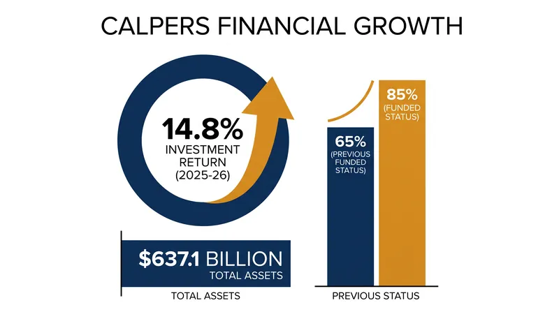 CalPERS reported a 14.8% return for the 2025-26 fiscal year, pushing total assets to $637.1 billion.