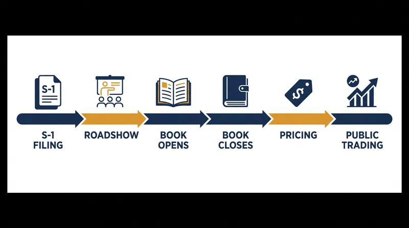 The standard timeline of a book-built Initial Public Offering.