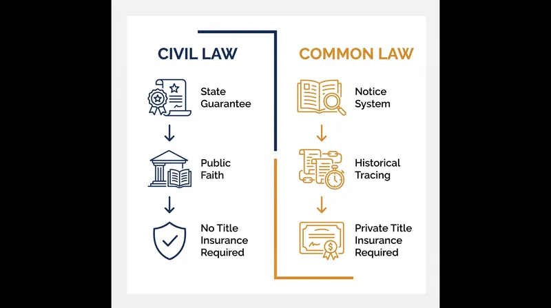 How the burden of title verification shifts between the state and private markets across legal systems.