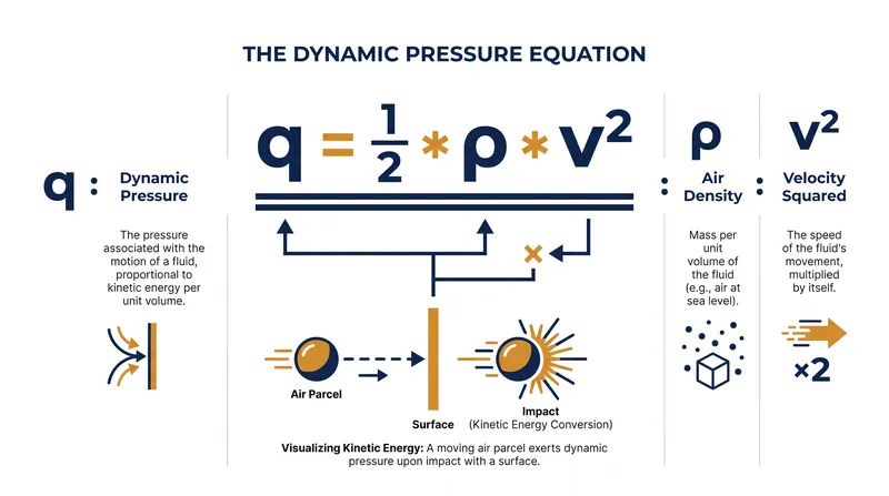 Dynamic pressure represents the kinetic energy per unit volume of a fluid in motion.