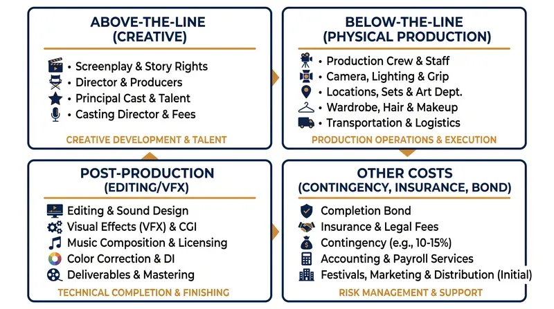 The four primary blocks that make up a standard independent film budget.