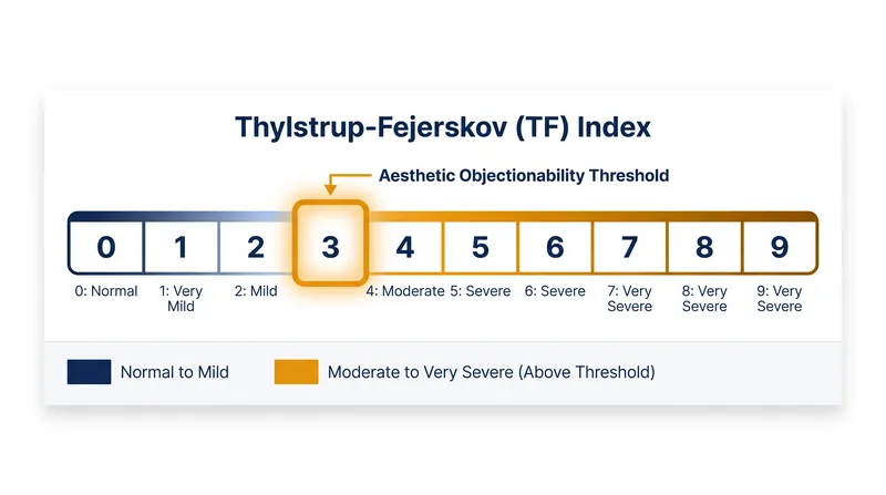 The TF Index correlates the visual appearance of fluorosis with the histological depth of enamel porosity.