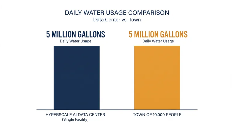 A single hyperscale AI data center can consume as much freshwater daily as a small municipality.