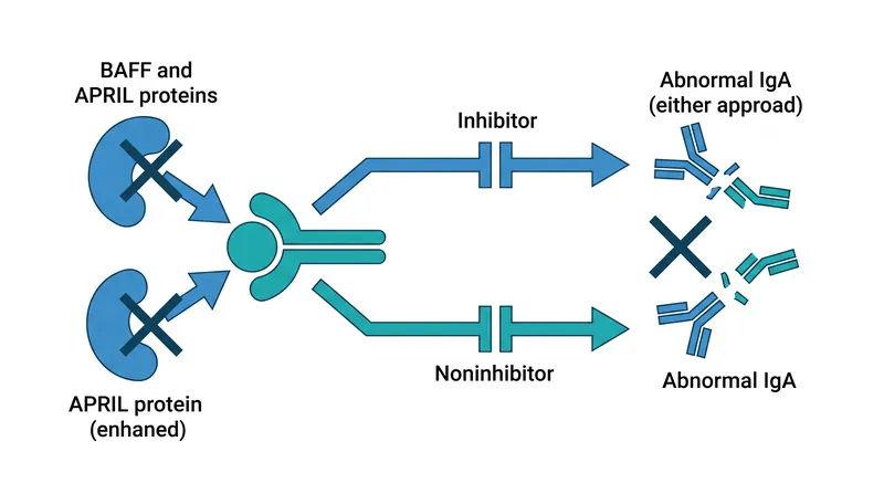 By inhibiting both BAFF and APRIL, the therapy targets the upstream immune drivers of IgA nephropathy.