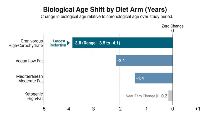Participants consuming a high-fat diet closest to their baseline habits showed no meaningful change in biological age estimates.