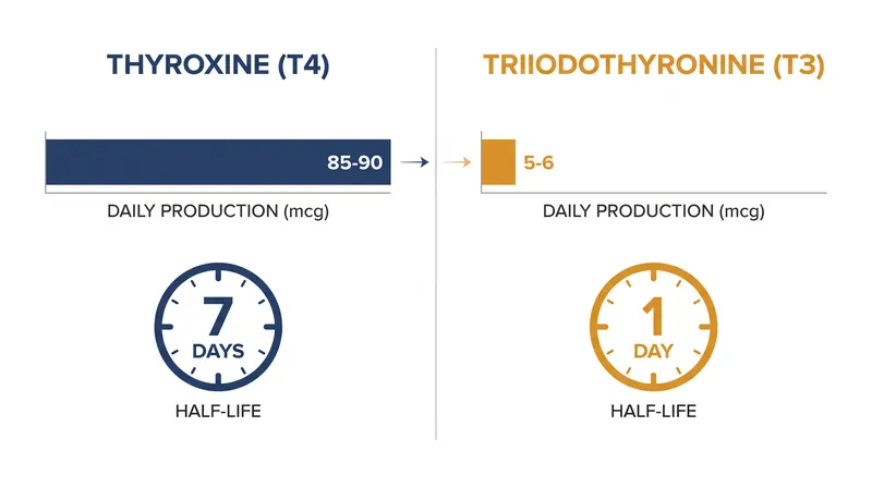 The thyroid gland primarily secretes the stable, inactive prohormone T4.