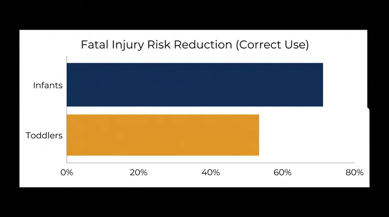 Correct installation drastically reduces the risk of fatal injury in passenger cars.