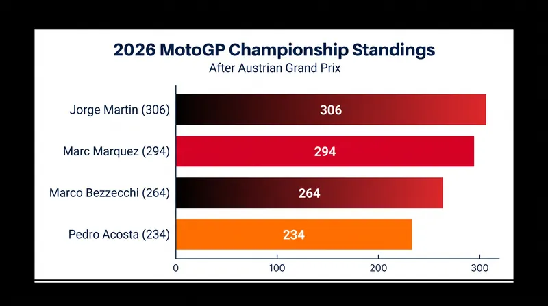 Jorge Martin extended his championship lead to 12 points over Marc Marquez, while Acosta moved into fourth.