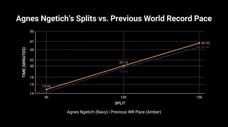 Ngetich's aggressive early pacing built an insurmountable lead by the 10K mark.