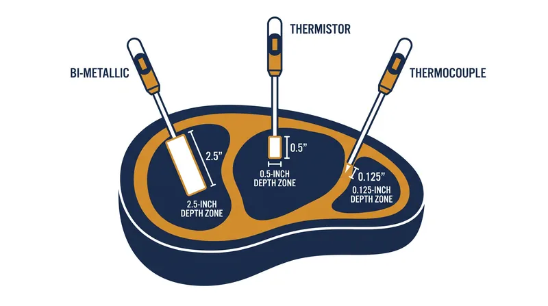 The physical size of the sensor dictates how deep the probe must be inserted to avoid measuring ambient air.