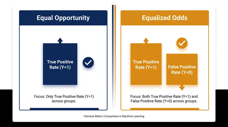 Equal Opportunity only constrains the positive predictions, while Equalized Odds balances both positive and negative errors.