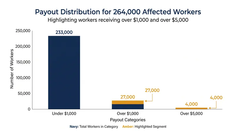 While the median payout is $48, tens of thousands of full-time couriers will receive checks exceeding $1,000.