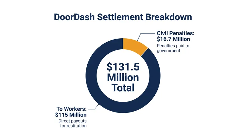 The settlement includes $115 million in direct restitution to workers and $16.7 million in civil penalties.