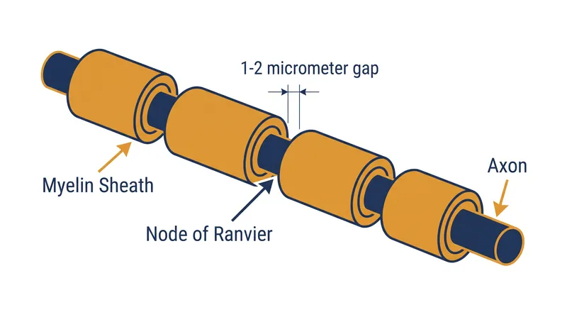 The nodes of Ranvier are microscopic gaps where the axonal membrane is exposed.