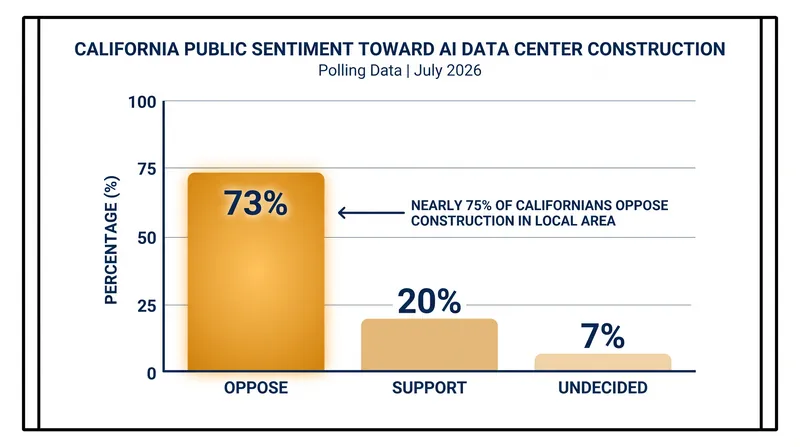 A July 2026 survey found overwhelming local opposition to new data center construction across California.