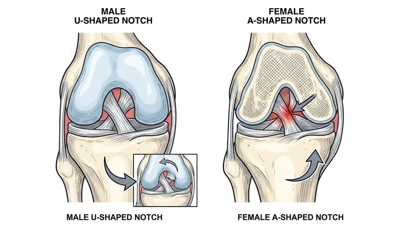 A narrower, A-shaped intercondylar notch can physically shear the ACL during dynamic pivoting.