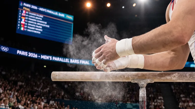 U.S. National Champion Fred Richard is managing a hand injury sustained on the parallel bars.