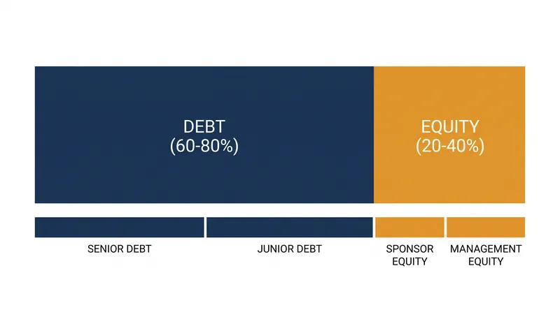 A standard LBO capital structure relies heavily on debt to minimize the sponsor's initial equity check.