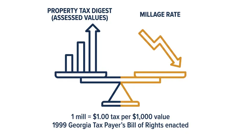 As total assessed property values rise, statutory rollback laws require the millage rate to decrease proportionally to maintain revenue neutrality.