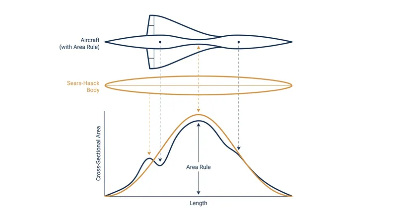 The area rule matches an aircraft's total cross-sectional area to an ideal aerodynamic shape.