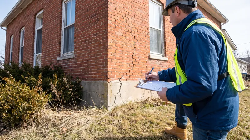 An appraiser evaluates the exterior condition of a single-family home.