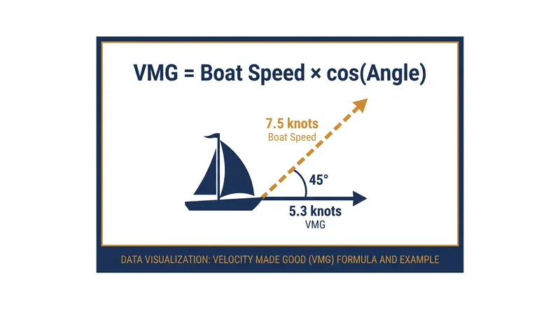 The trigonometric relationship between raw speed, heading angle, and actual progress toward the wind.