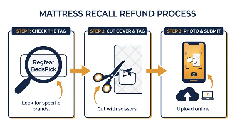 The three-step photographic destruction process required to claim a refund for the recalled mattresses.