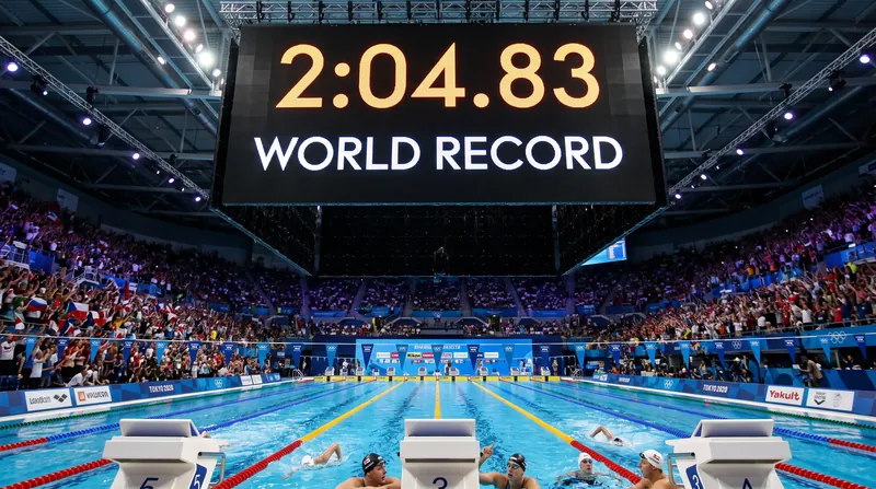The scoreboard confirms the historic sub-2:05 swim, a barrier that had stood as one of the sport's ultimate physiological frontiers.