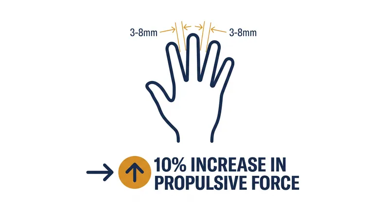The optimal finger spacing range maximizes the hand's drag coefficient.