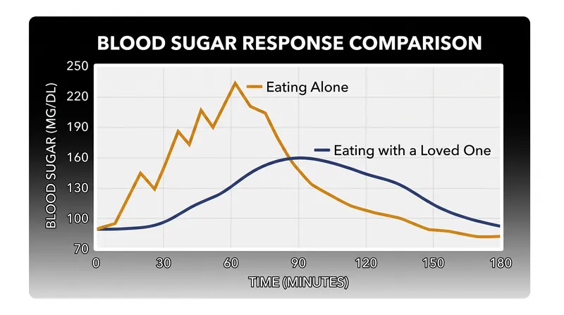 Participants eating with a partner showed smaller glucose spikes and a quicker return to baseline levels.