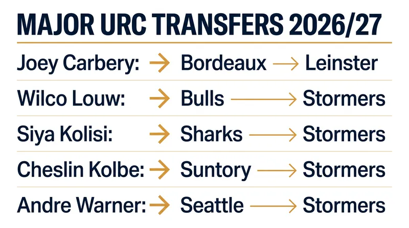 Key United Rugby Championship roster moves ahead of the 2026/27 season.