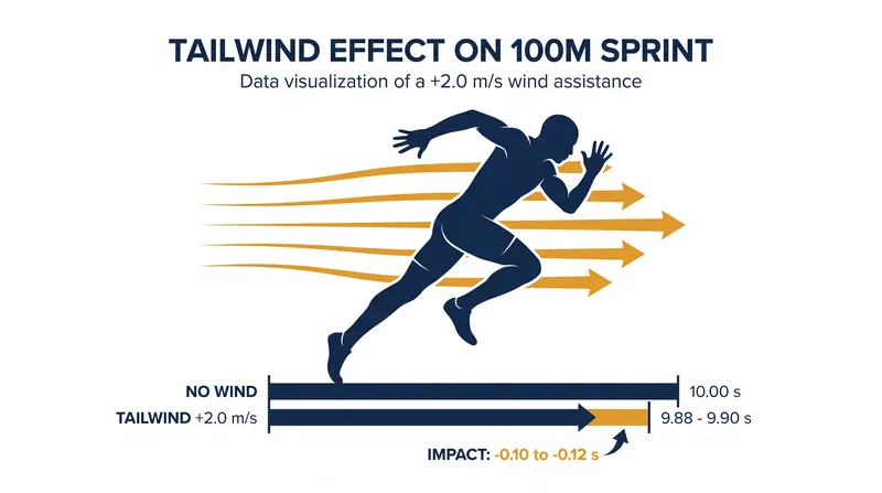 A maximum legal tailwind provides a quantifiable advantage in the 100-meter dash.