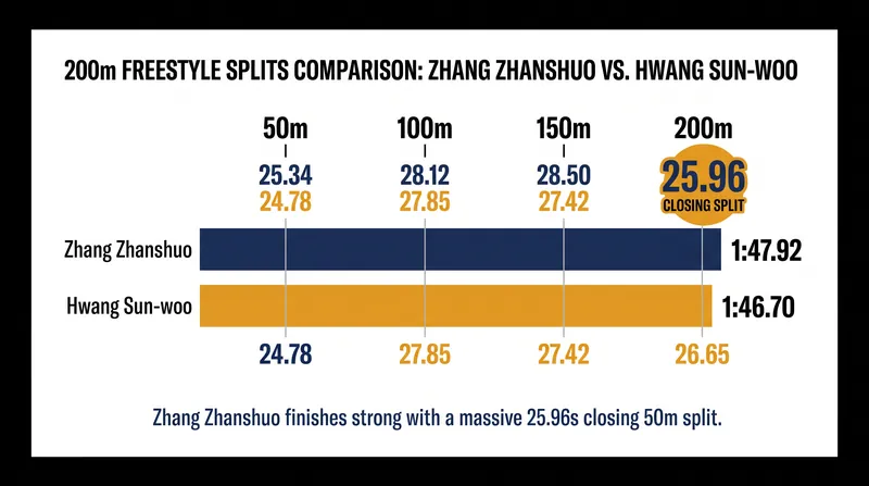 How the race was won: Zhang's devastating final 50 meters erased Hwang's early lead.