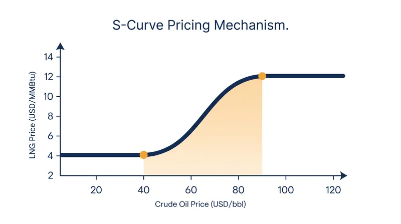 The S-curve mechanism creates a price floor and ceiling to protect buyers and sellers from extreme oil price volatility.