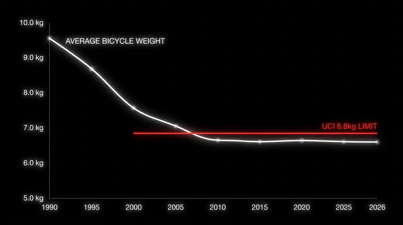 While bicycle manufacturing weights have plummeted since 2000, the UCI regulatory floor has remained static.