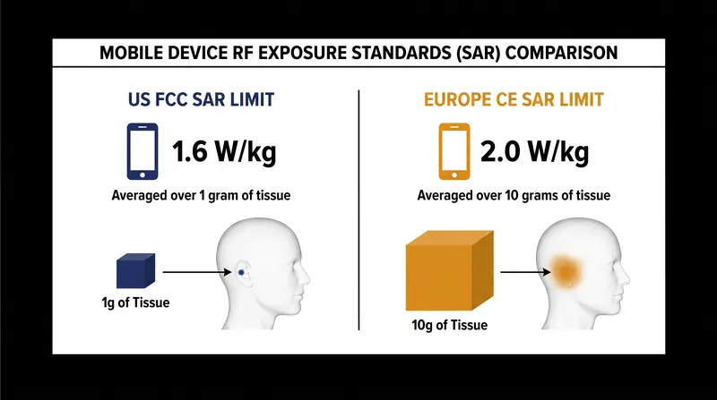 The US and European SAR standards differ not only in their maximum limits but also in the volume of tissue over which the energy is averaged.