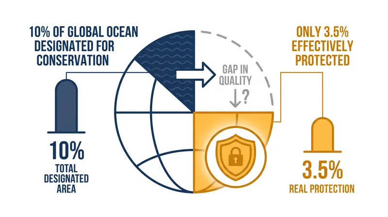 The gap between administrative designation and effective ecological protection remains a primary hurdle for marine conservation.