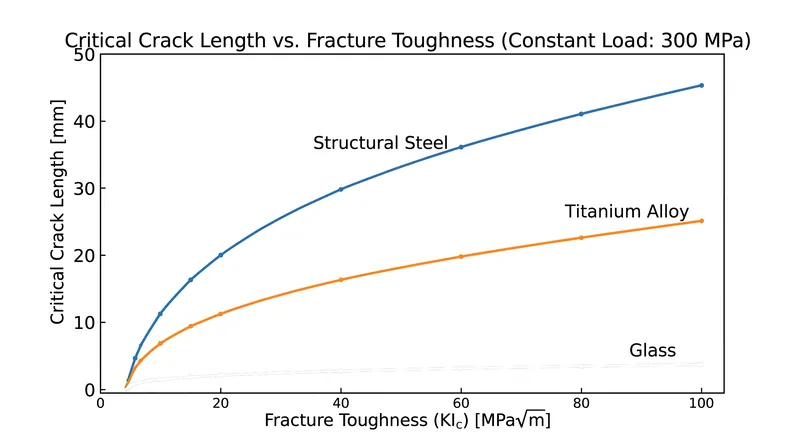 At a constant load, a material's fracture toughness dictates exactly how long a crack can grow before catastrophic failure.