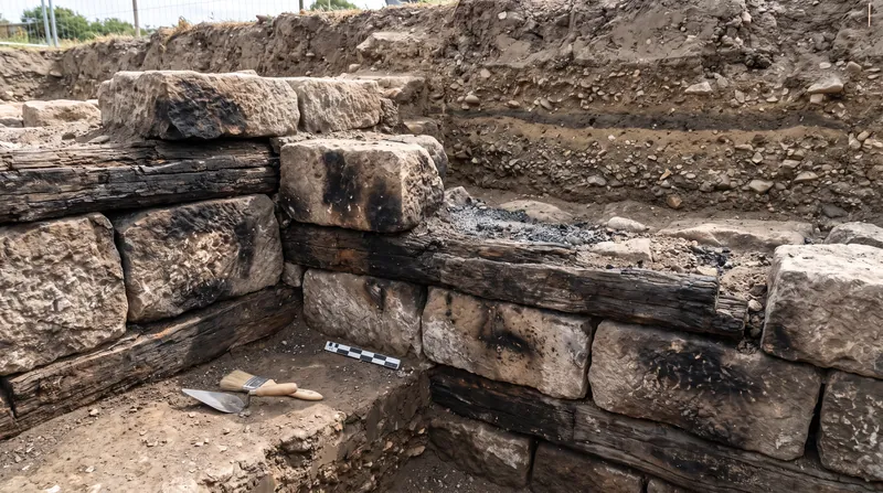 The wall's architecture matches the Celtic murus gallicus style, and its charred facade aligns with historical accounts of the city's destruction.