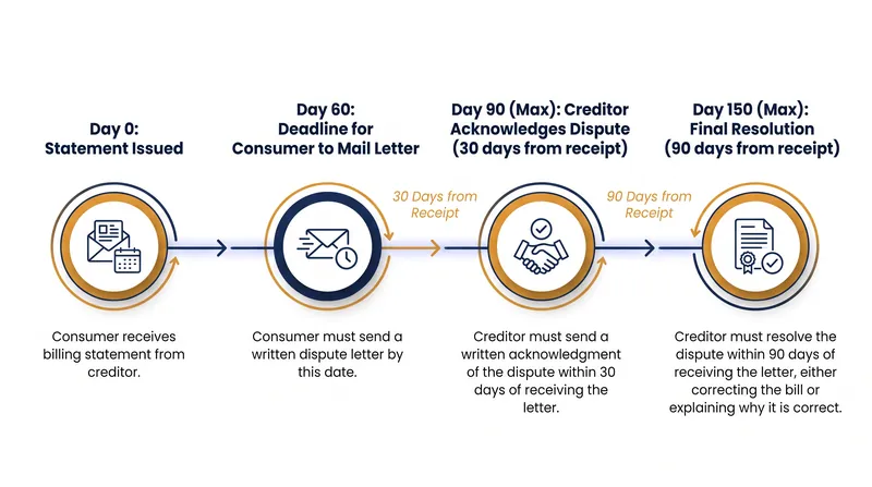 The statutory timeline for a credit card dispute under the Fair Credit Billing Act.