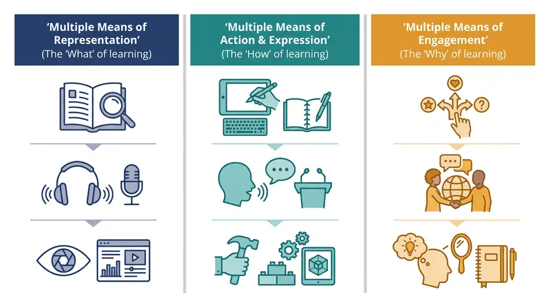 The UDL framework is built on three core principles that address the "what," "how," and "why" of learning.
