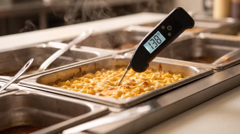 Regular temperature checks ensure that the core of the food remains above the 135°F threshold.